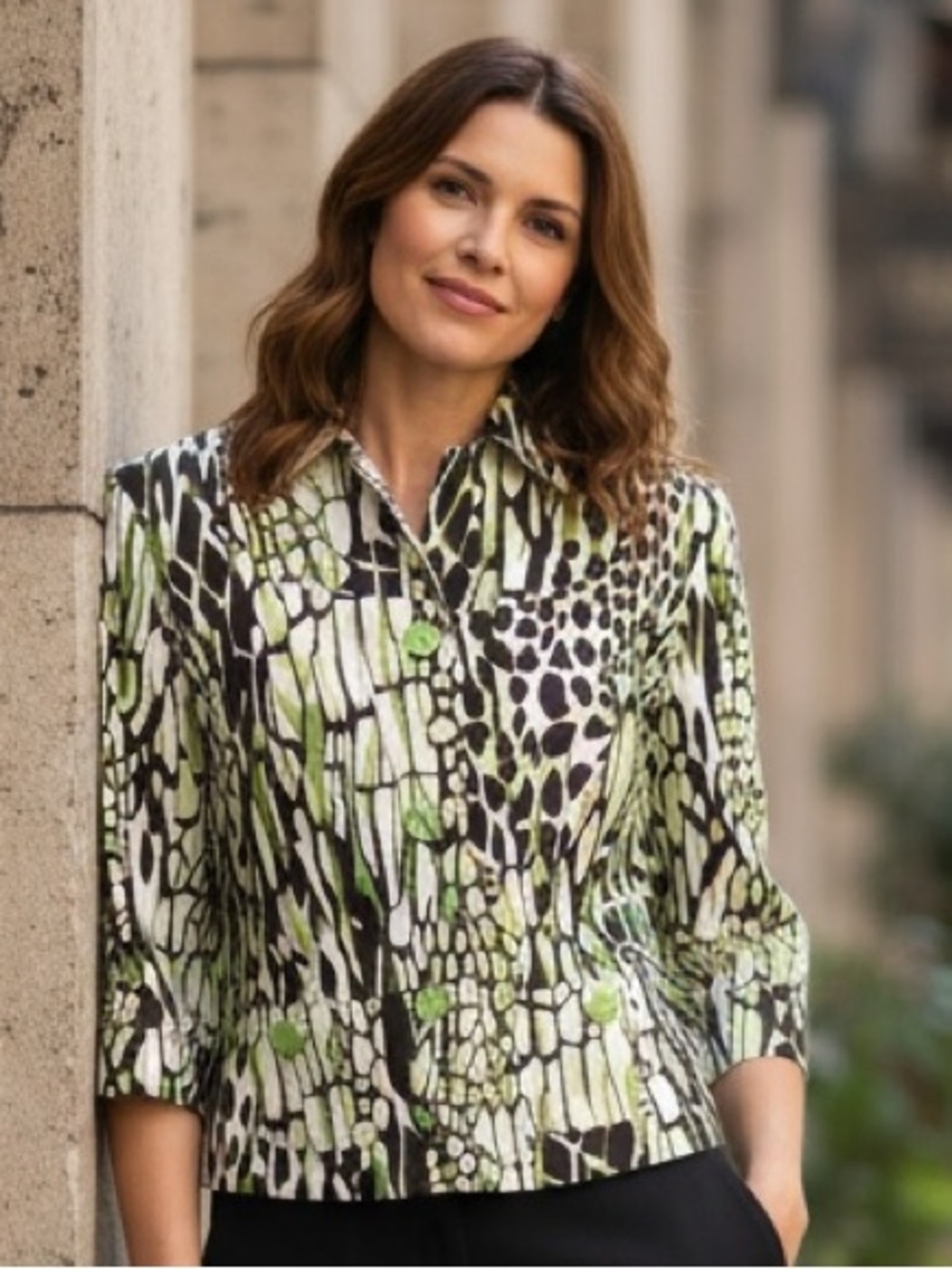 Bob Mackie Animal Print Fully Lined Button Front Jacket Size 8